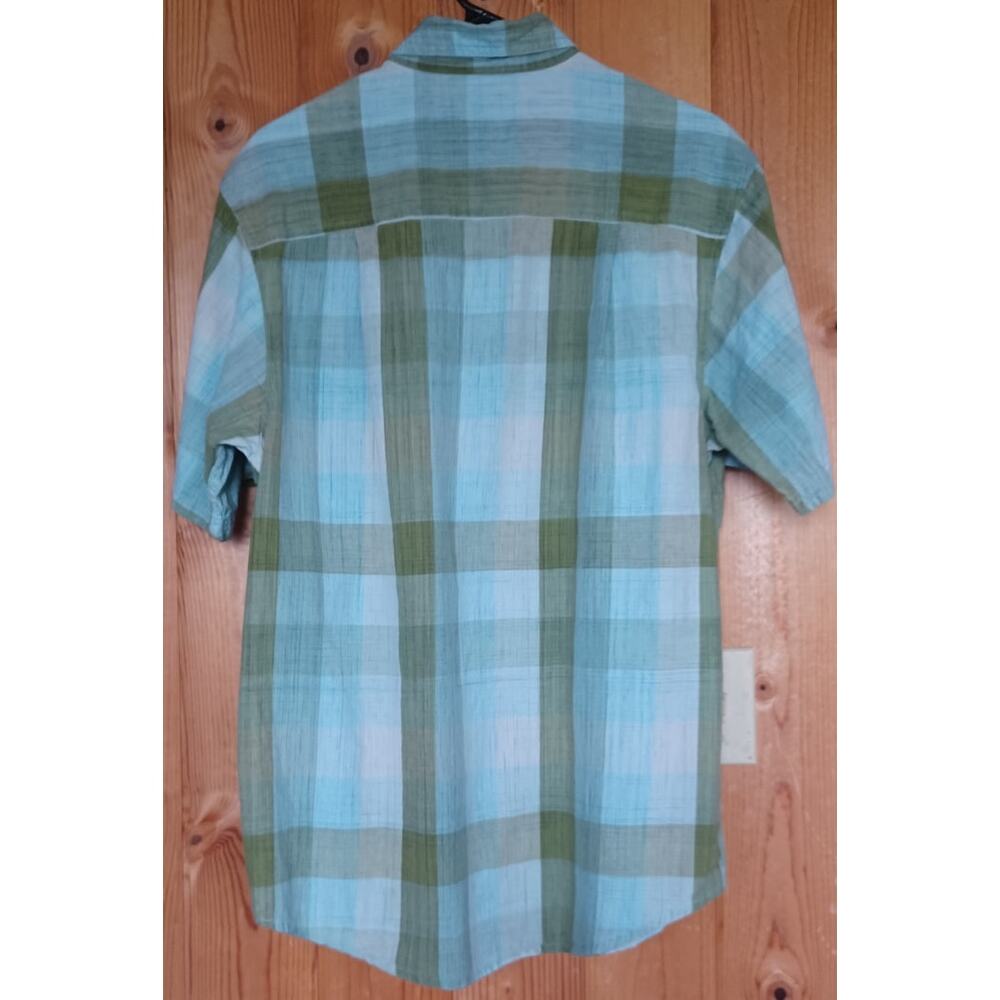 Wolverine Men's Size Medium 100% Cotton Button Down Shirt Blue Green Plaid - Picture 3 of 6